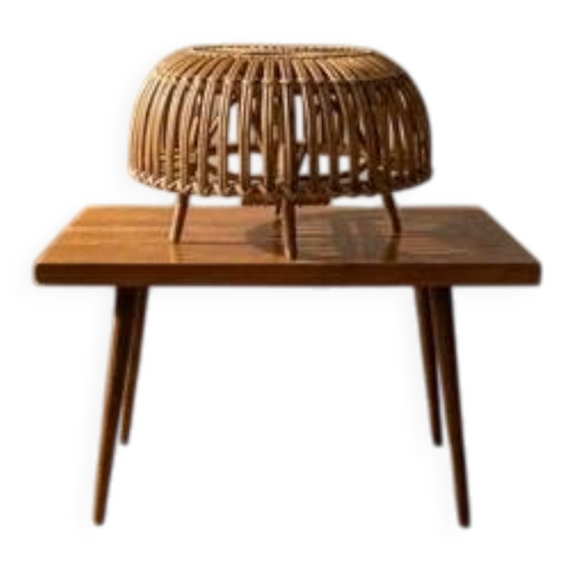 Mid-century woven rattan ottoman by Franco Albini, 1950s, Italy, 50 × 50 × 30 cm