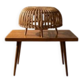 Ottoman en rotin tissé du milieu du siècle par Franco Albini, années 1950, Italie, 50 × 50 × 30 cm