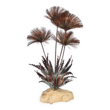 Sculpture vintage brutalisme en métal et pierre Desert Rose de John Steck