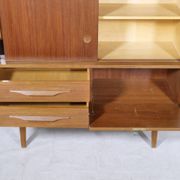 Mid Century Teak Highboard with Glass Display Cabinet & Sliding Door, 1960s