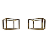 Cube side tables in brass and glass in the French Hollywood Regency style by Maison Charles, 1970s, set of 2.