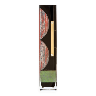 Vase Art Déco en verre opalin noir vert et rouge Anatole Riecke 1946