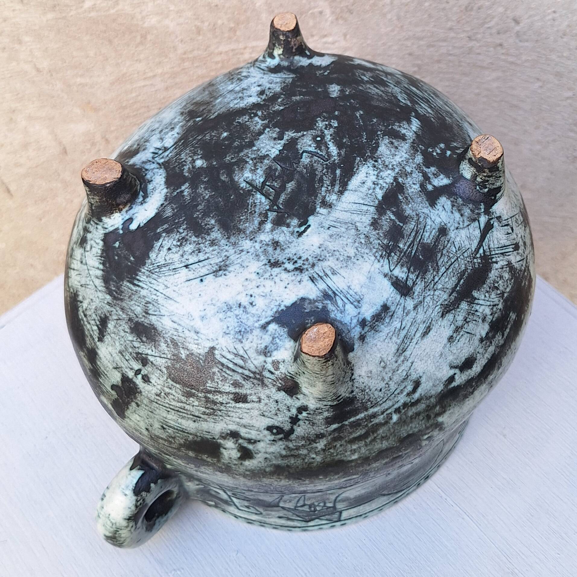 Vase or ceramic cauldron by Jacques Blin circa 50