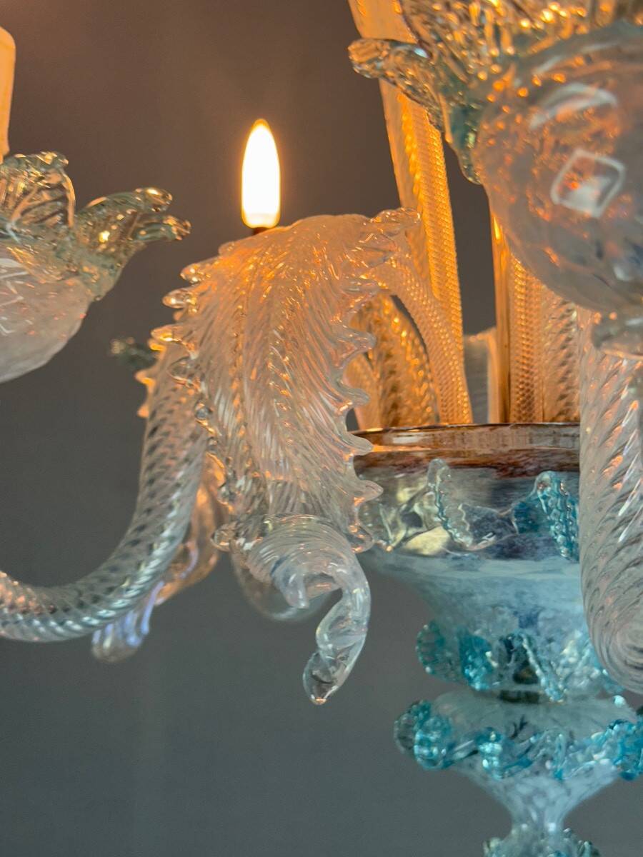 Venetian Murano Glass Chandelier in Shades of Blue, Circa 1950