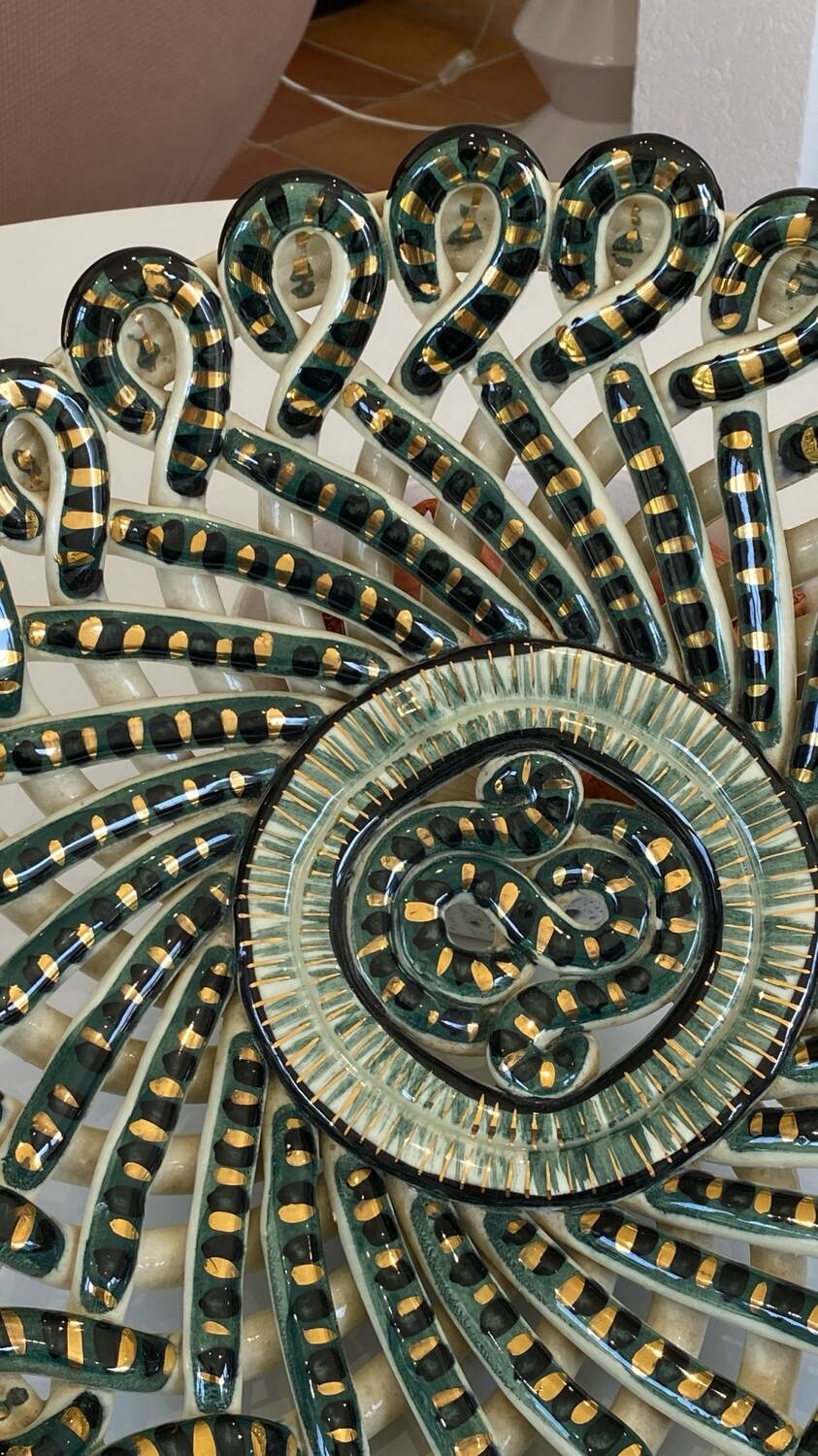 Large woven and twisted ceramic basket, Fase, Vallauris