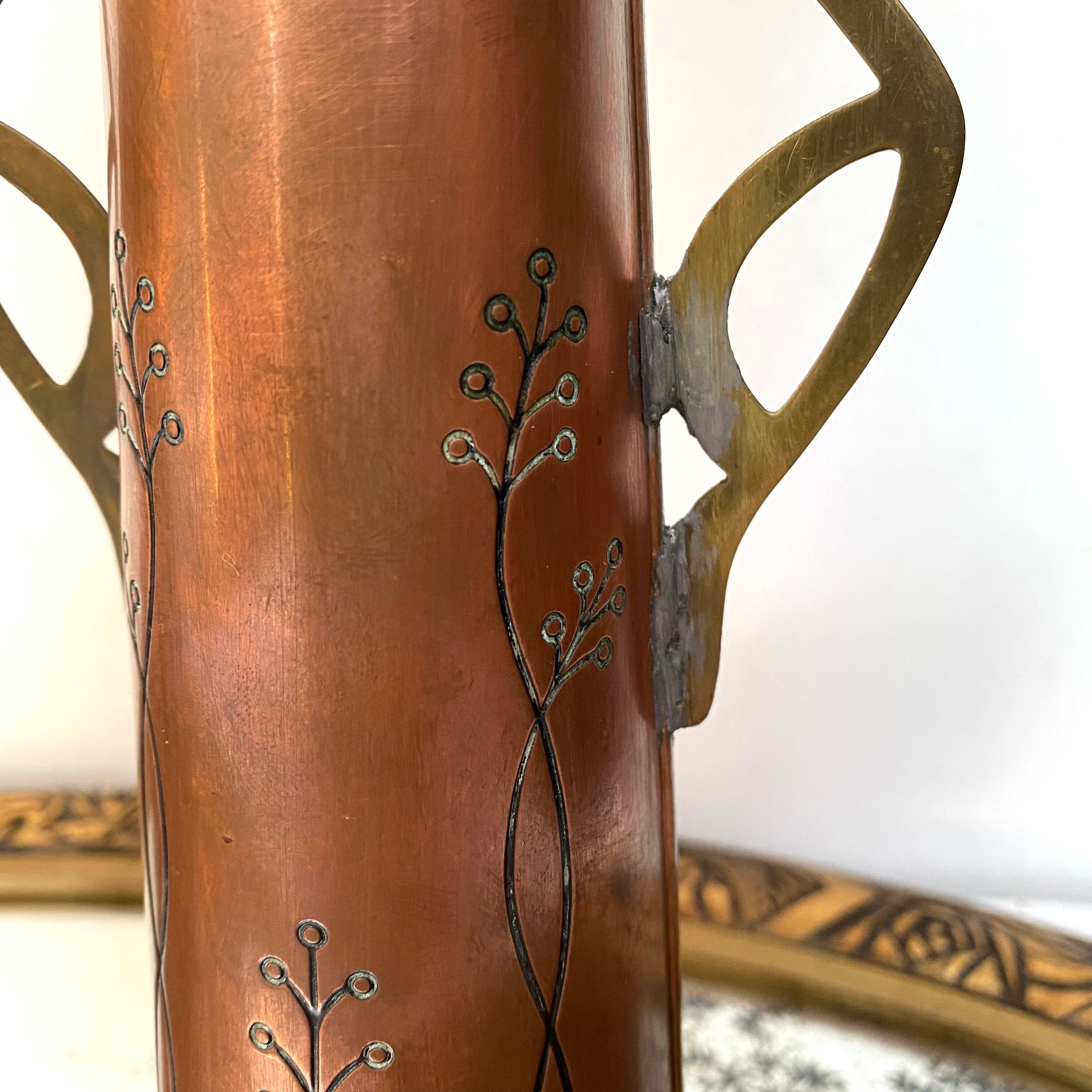 Pair of GBN art deco copper and brass vases
