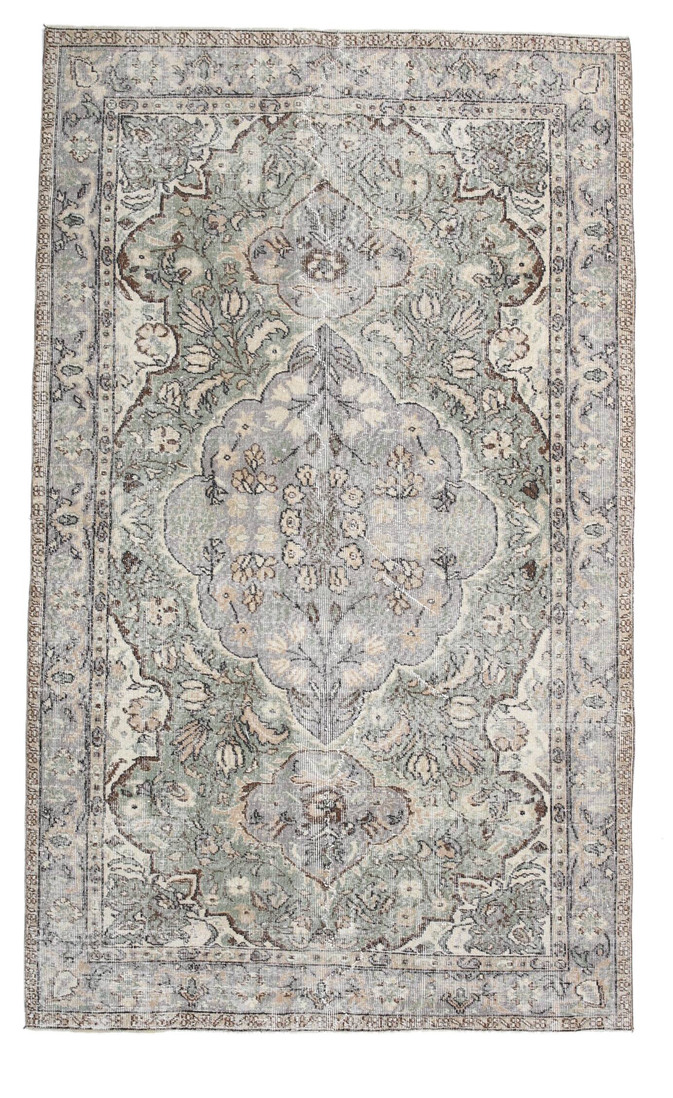 5x9 Turkish Olive Green & Cream Floral Vintage Area Rug, 169x280Cm