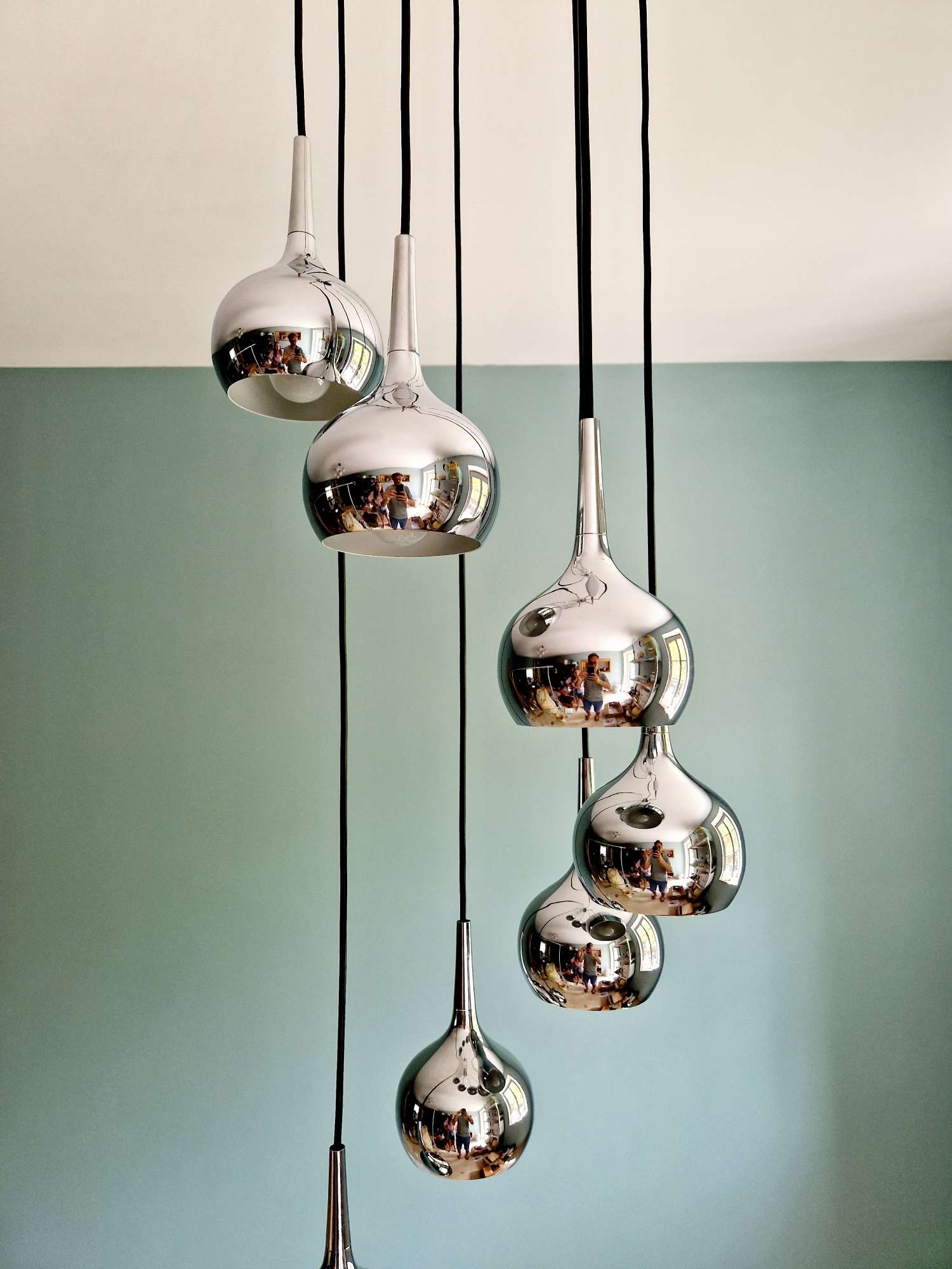 Large chrome metal cascade chandelier, design by Hans-Agne Jakobsson, 1960-70.