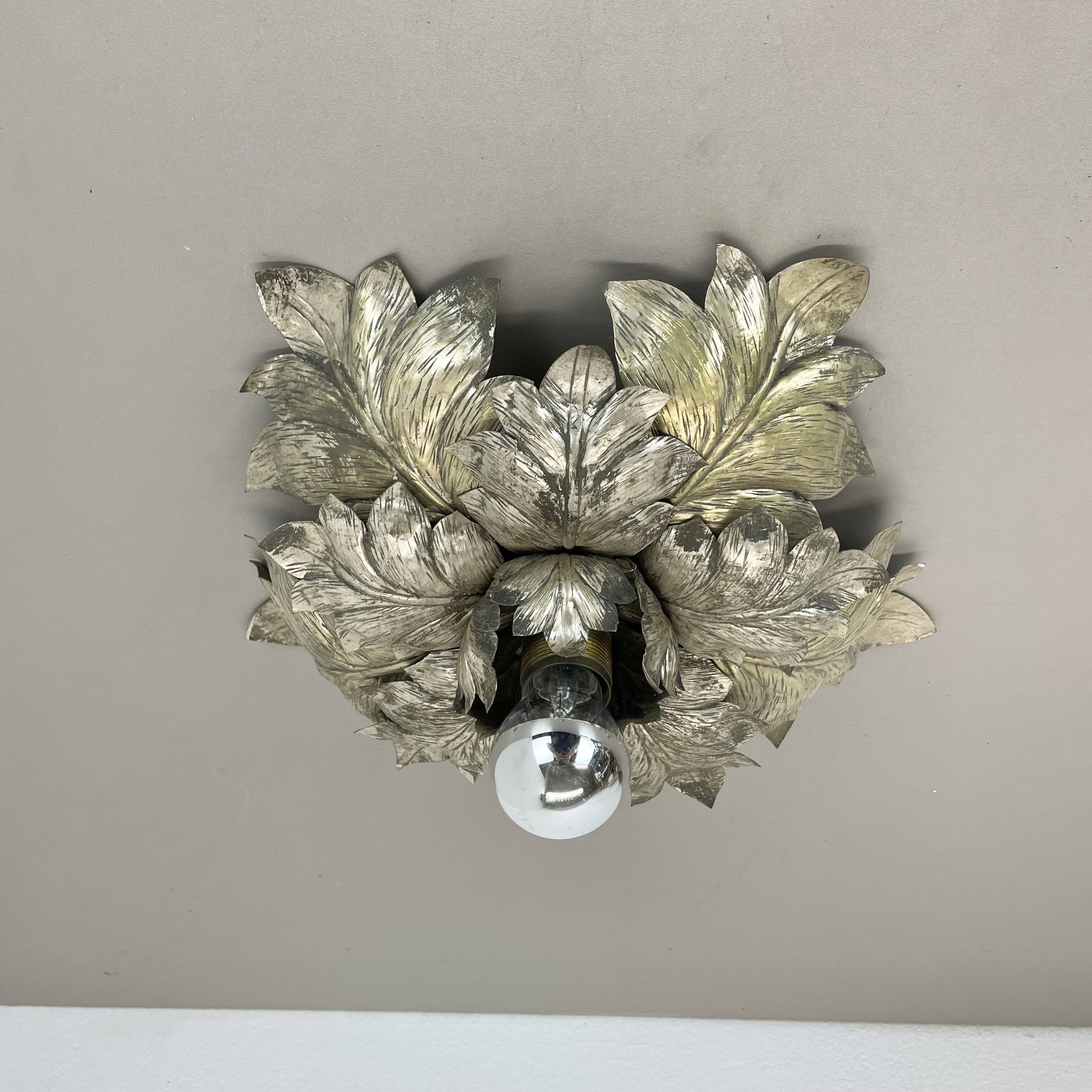 rare 36cm silver tone Metal Florentiner Leaf Theatre Ceiling Light, Italy