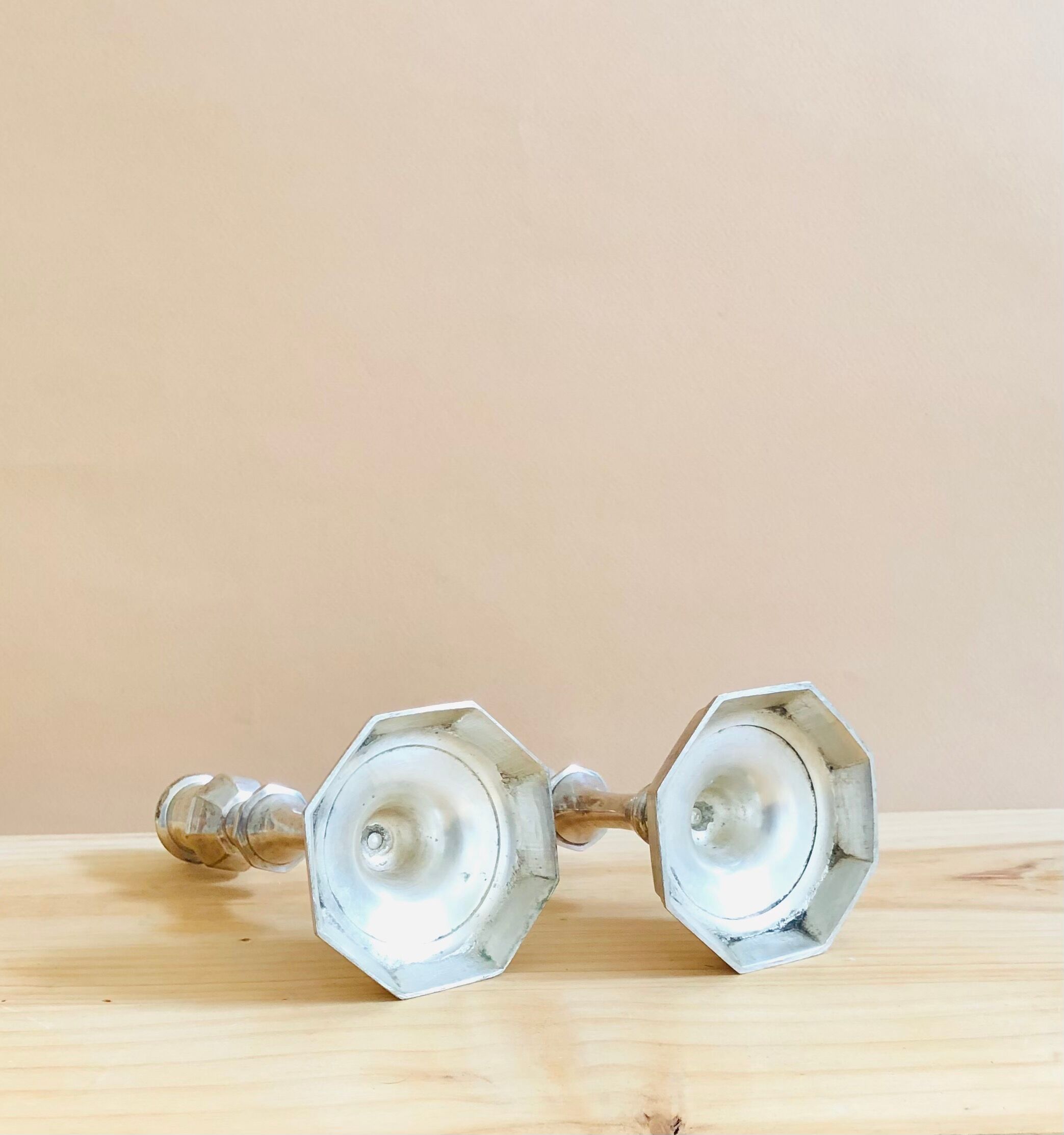 Pair of Pioneer EPNS silver-plated nickel candlesticks
