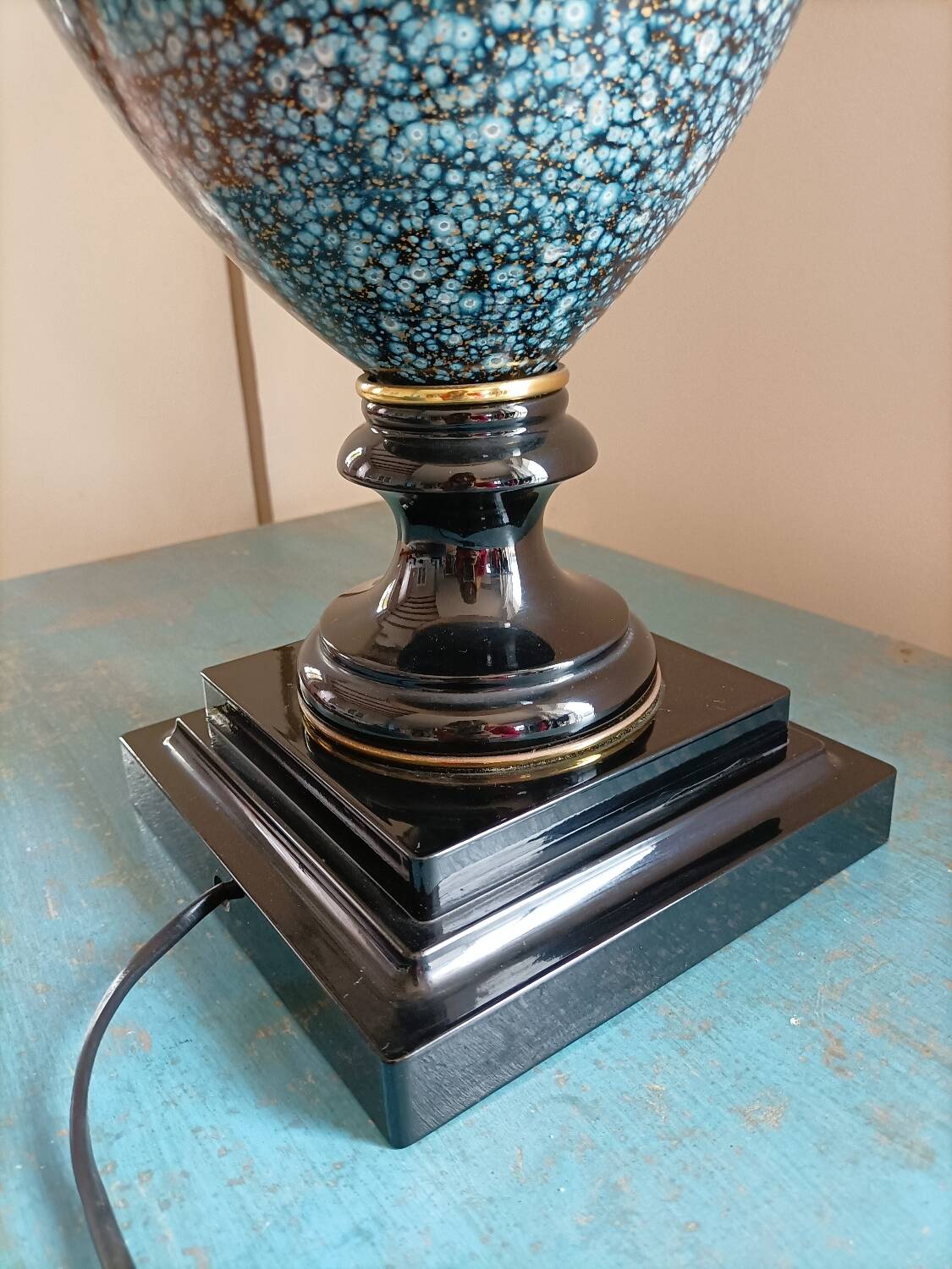 Large ceramic lamp base in blue, gold and black