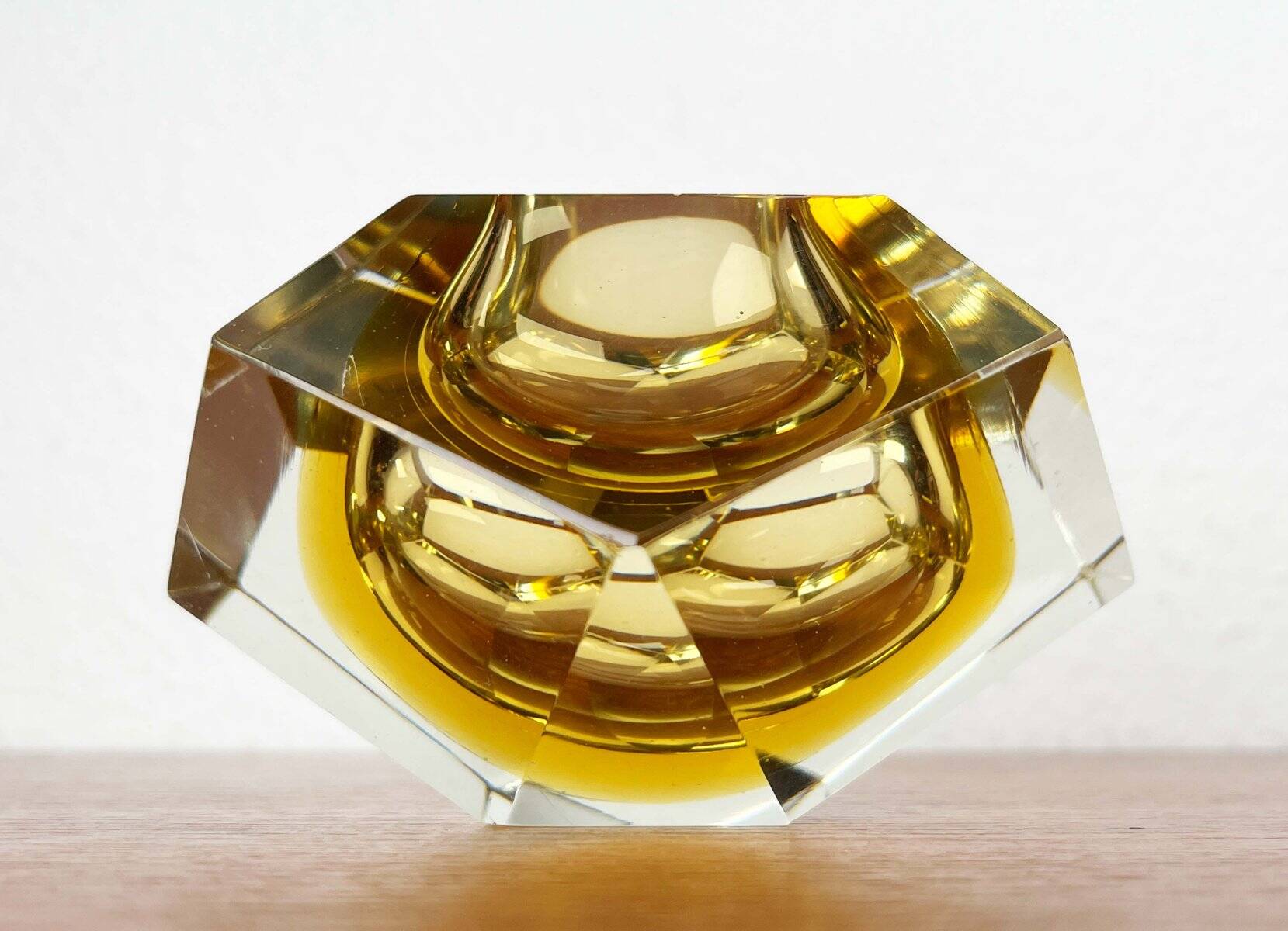 Vintage Italian Sommerso yellow glass bowl, Murano, 1970s.