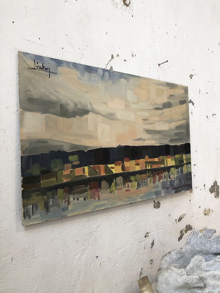 Painting abstract oil landscape