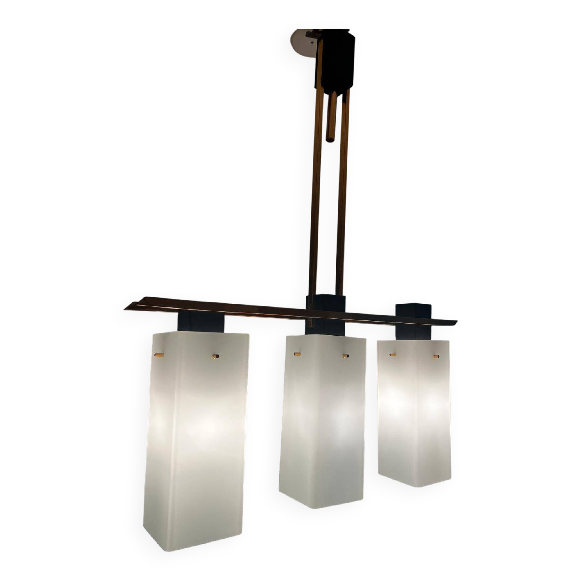 Three-light opaline pendant lamp by Maison Arlus, 1950