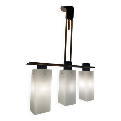 Lampe à Suspension à 3 Lumières Opaline de Maison Arlus, 1950