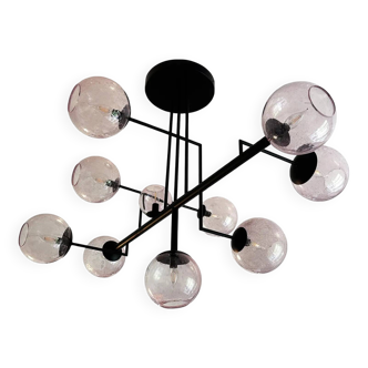 Contemporary Pink "Pulegoso" Spheres Murano Glass Sputnik Chandelier by Sim