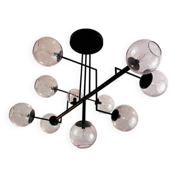 Contemporary Pink "Pulegoso" Spheres Murano Glass Sputnik Chandelier by Sim