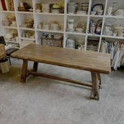 Aranjou dark wood dining table and 2 benches from the 70s/80s ☐ 200 x 89 cm