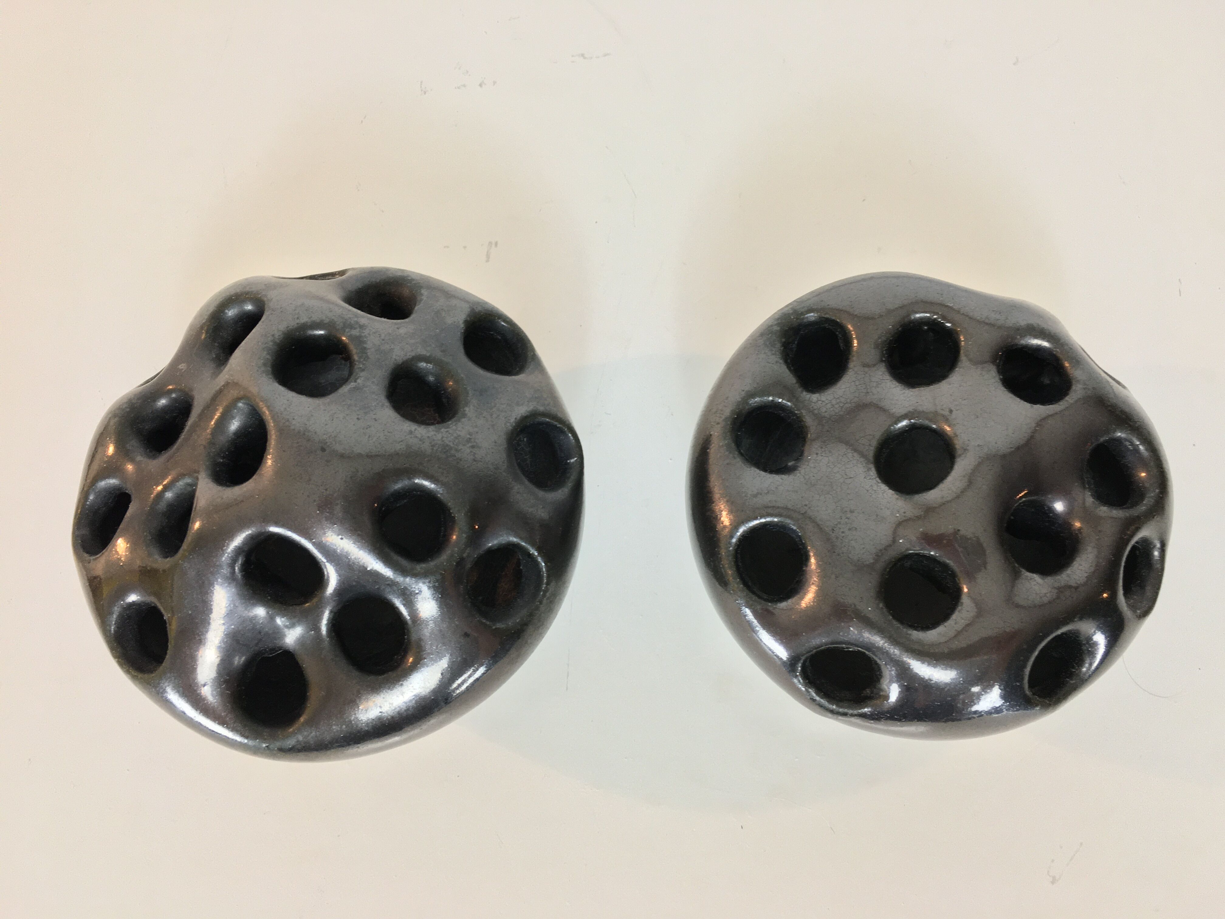 Pair of vases prick organic design flowers, signed 50s