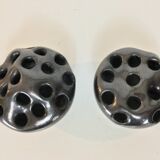 Pair of vases prick organic design flowers, signed 50s