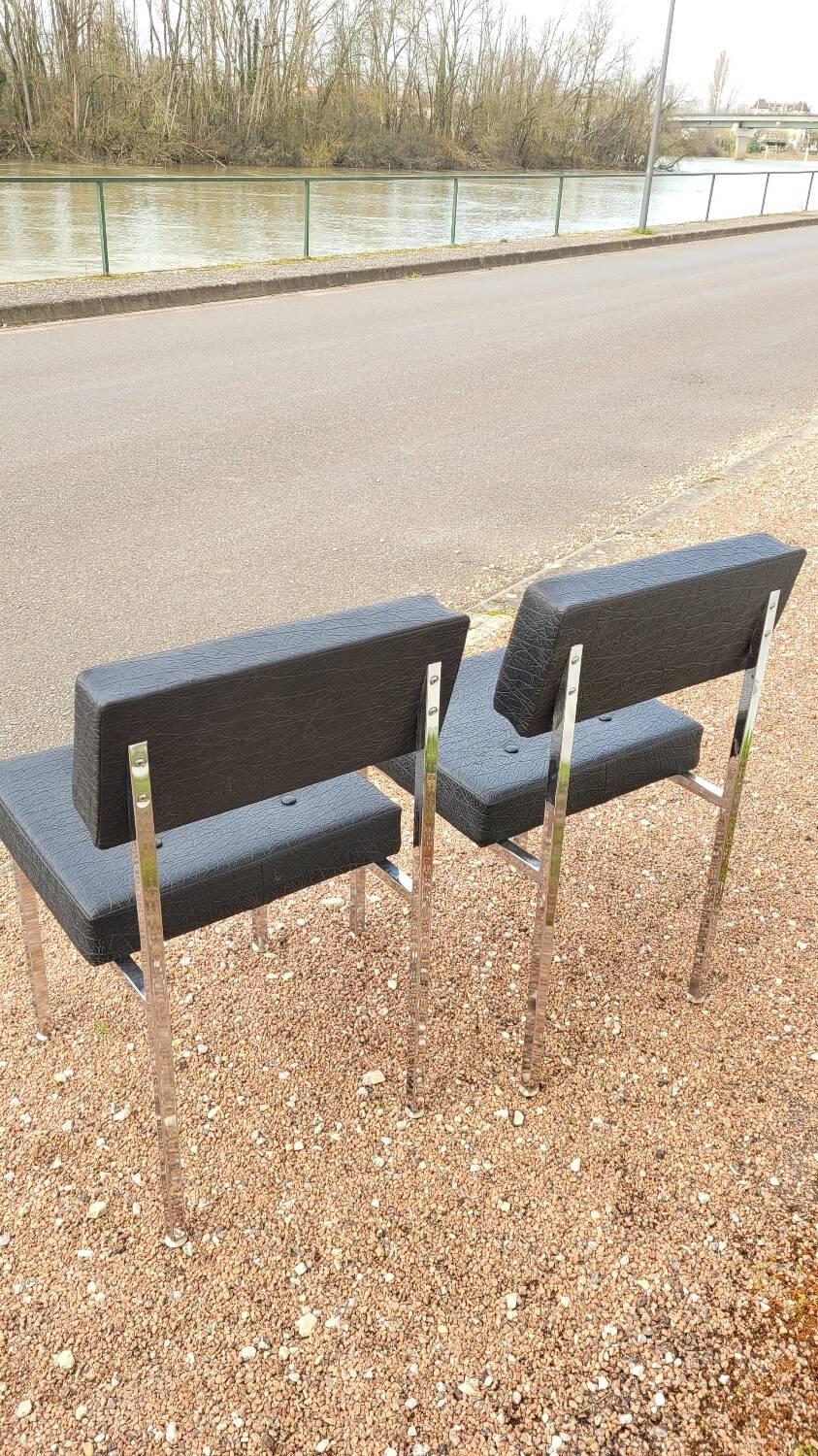 Pair of chromed design skai chairs - 1950s