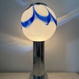 Mid – century Large glass table lamp with blue swirl , 1970s Italy
