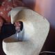 Sculpted stone lamp from the 1970s, signed.