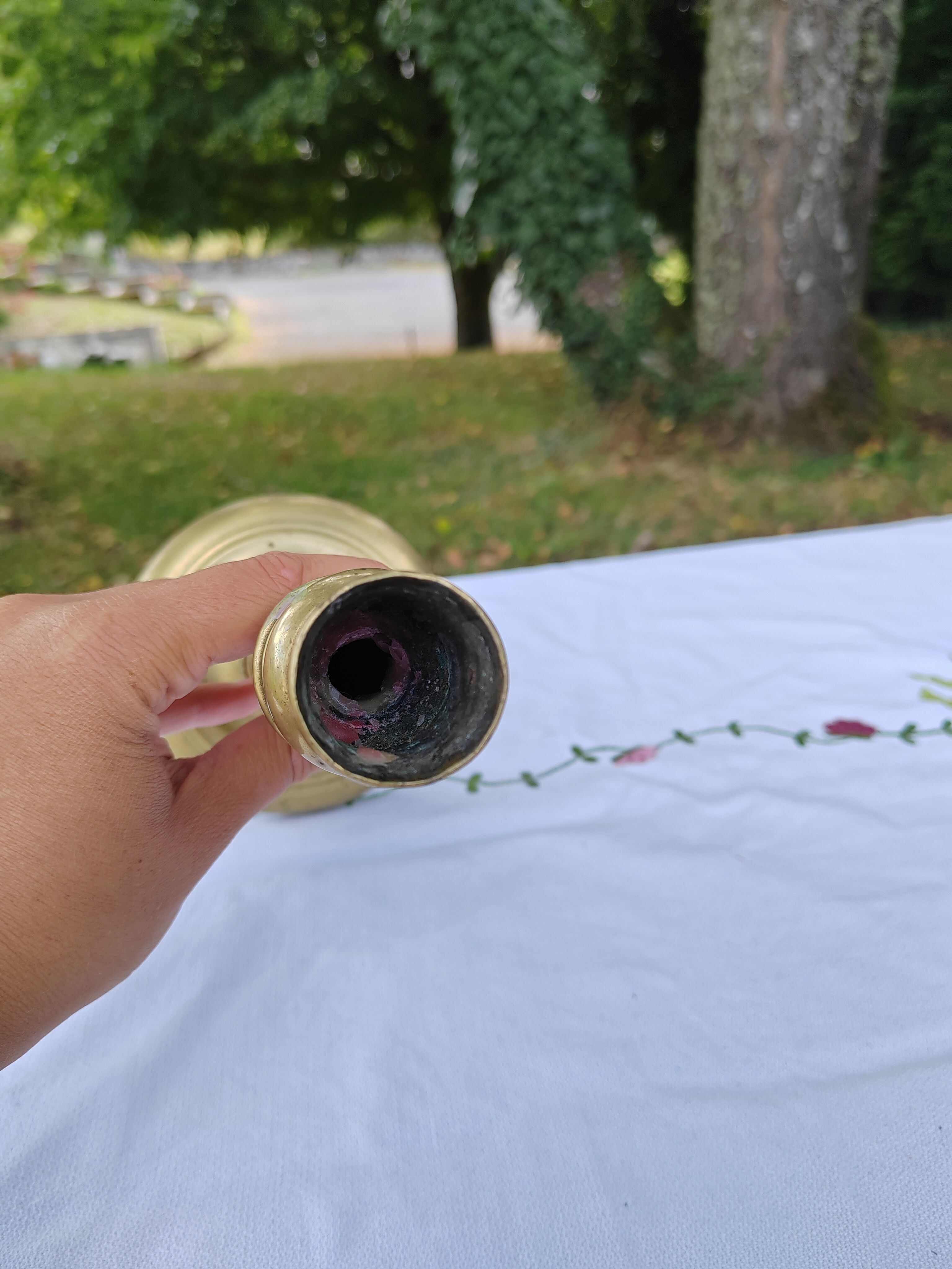 Golden brass candle holder