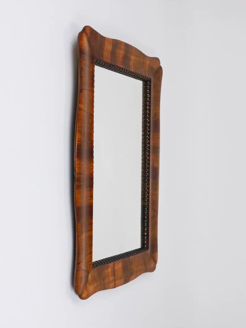 Square Biedermeier Carved & Scalloped Walnut Wall Mirror, Vienna, ca. 1850