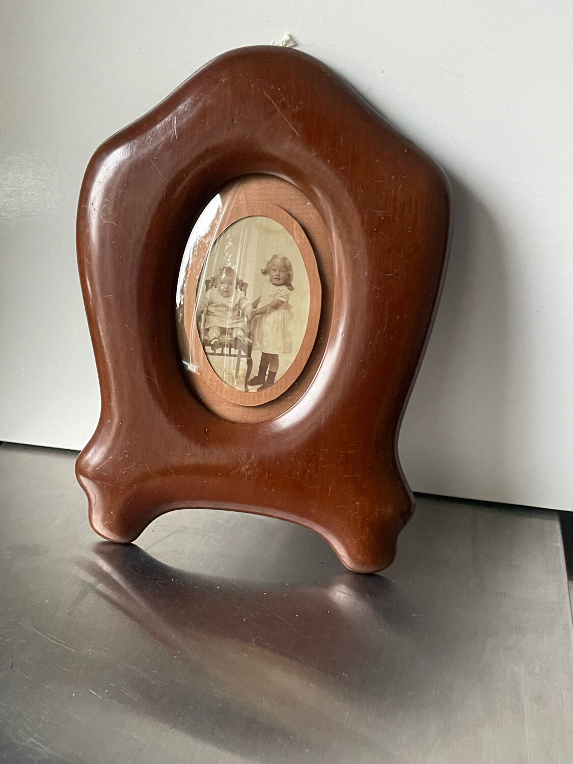 Art nouveau mahogany wooden frame measurements 27.5 cm x 20 cm  convex glass