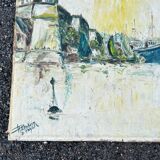 Animated view of a table with sailboats, signed.