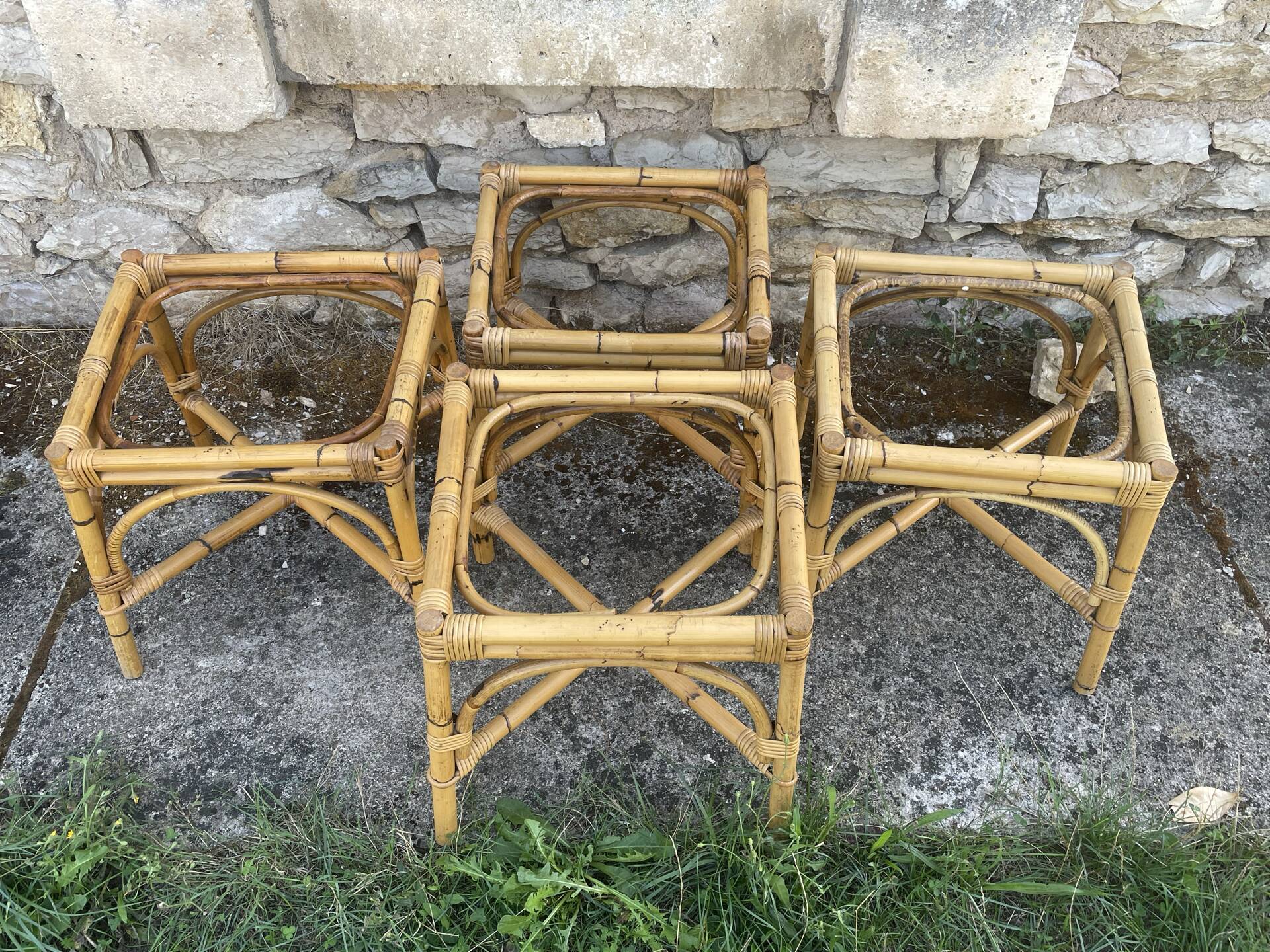 4 tabourets vintage bambou et rotin – années 60/70