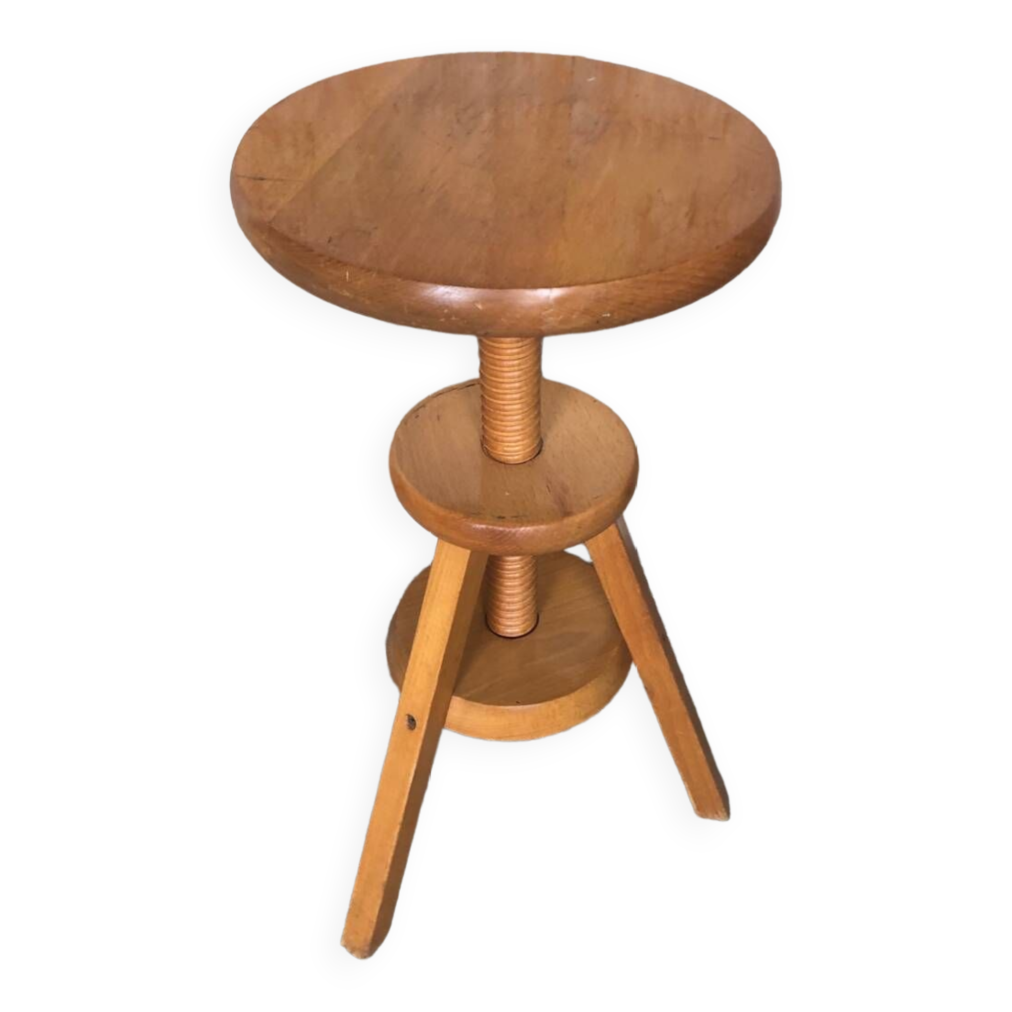 Vintage Light Wood Tripod Screw Painter's Stool #A632