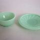 10 almond green opaline cups and saucers from the 50s