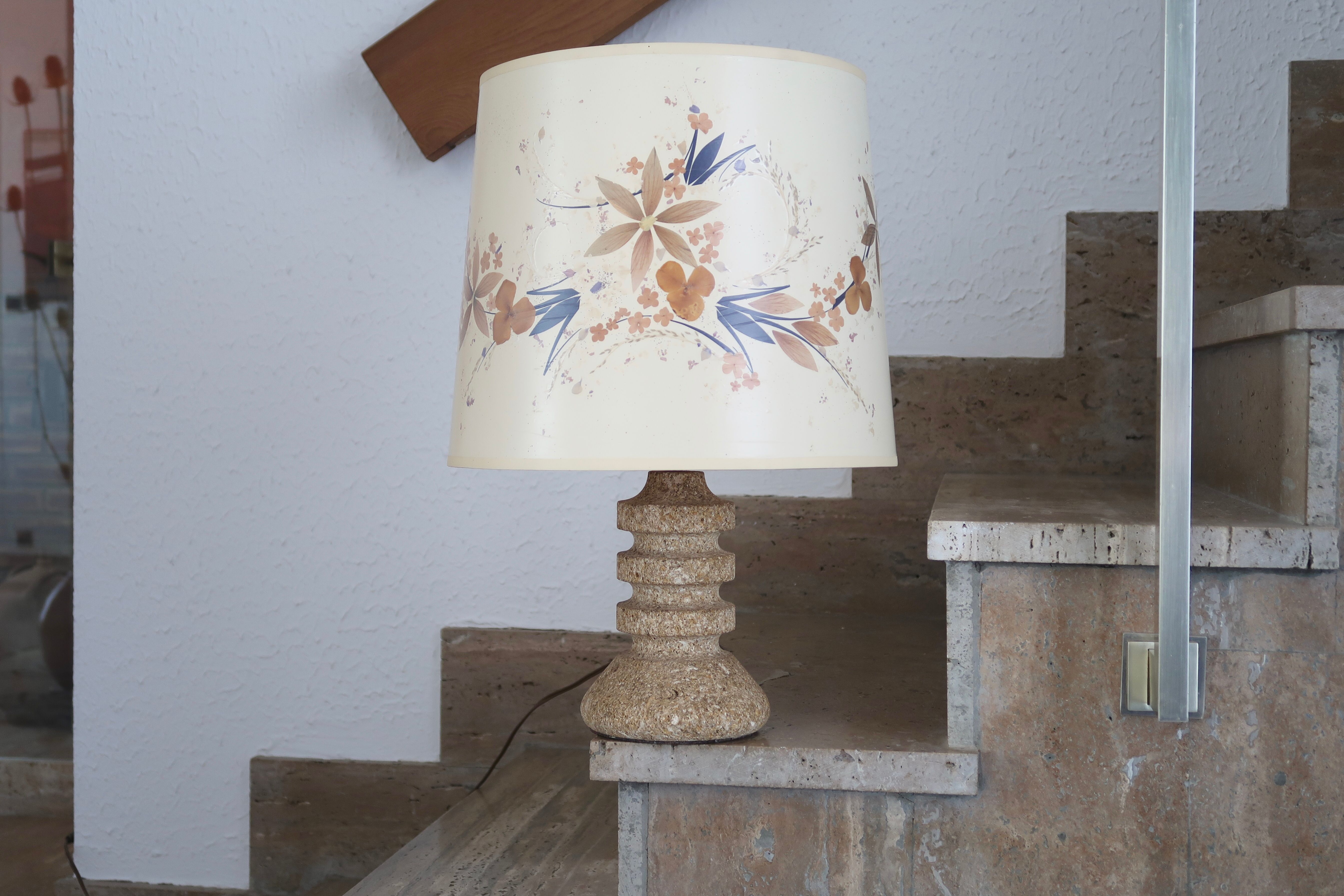 Stone lamp, herbarium lampshade, 60s