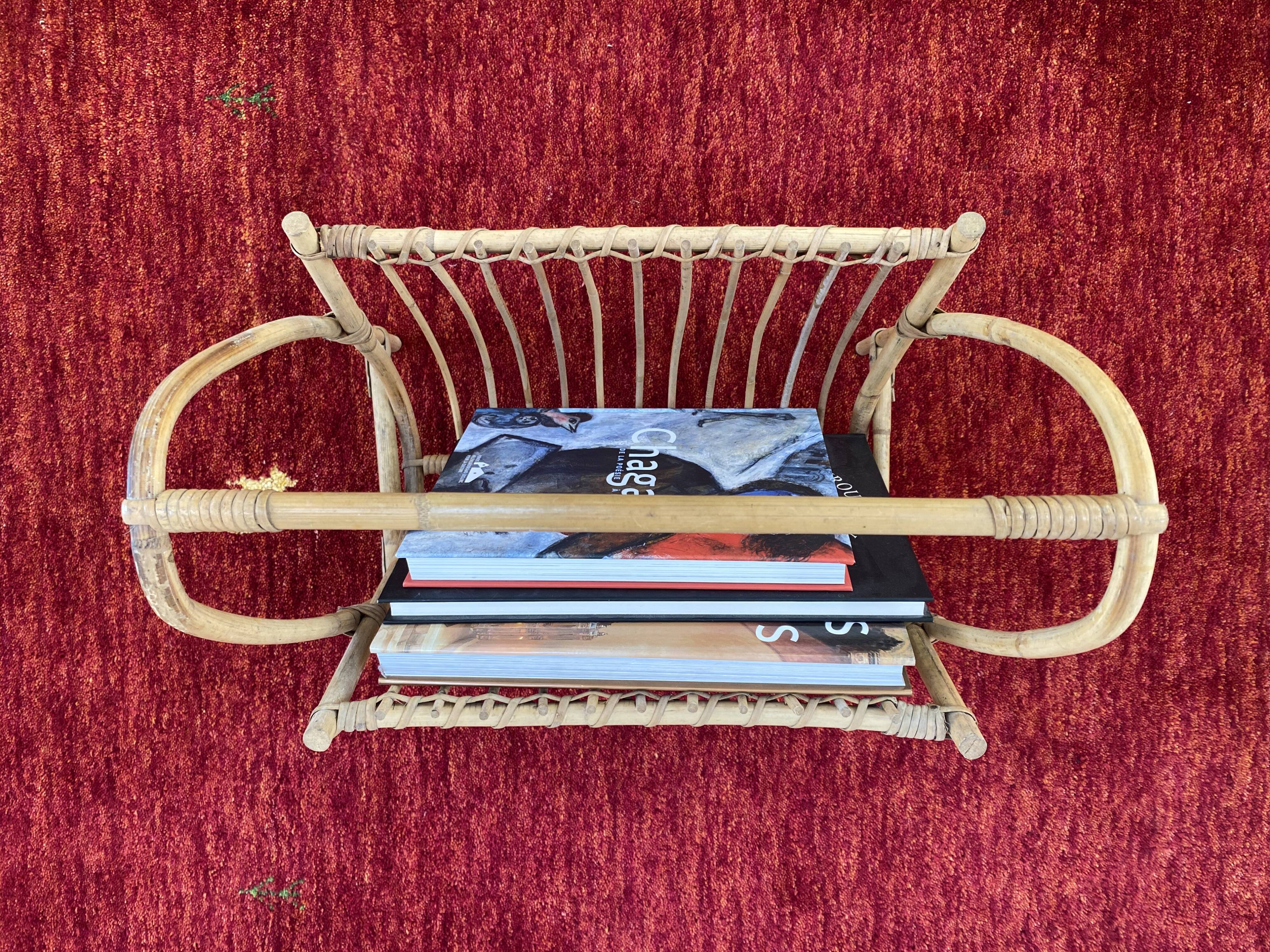 Vintage bamboo rattan magazine holder