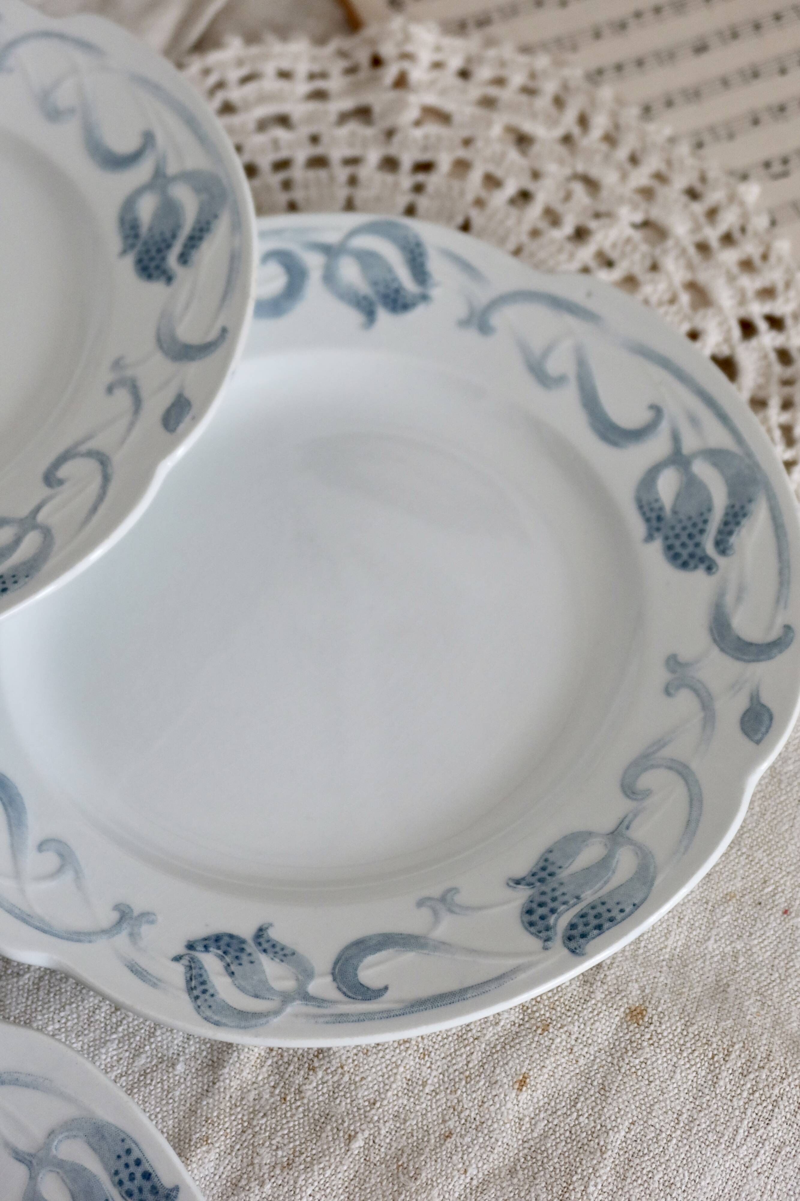 6 assiettes à dessert - Service antique de vaisselle 82 pièces faïence Sarreguemines style Art Nouve