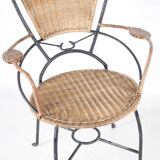 Pair of iron and rattan armchairs