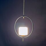 Maison Lunel, Mid-Century Black and Brass Circular Pendant Lamp, France