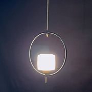 Maison Lunel, Mid-Century Black and Brass Circular Pendant Lamp, France
