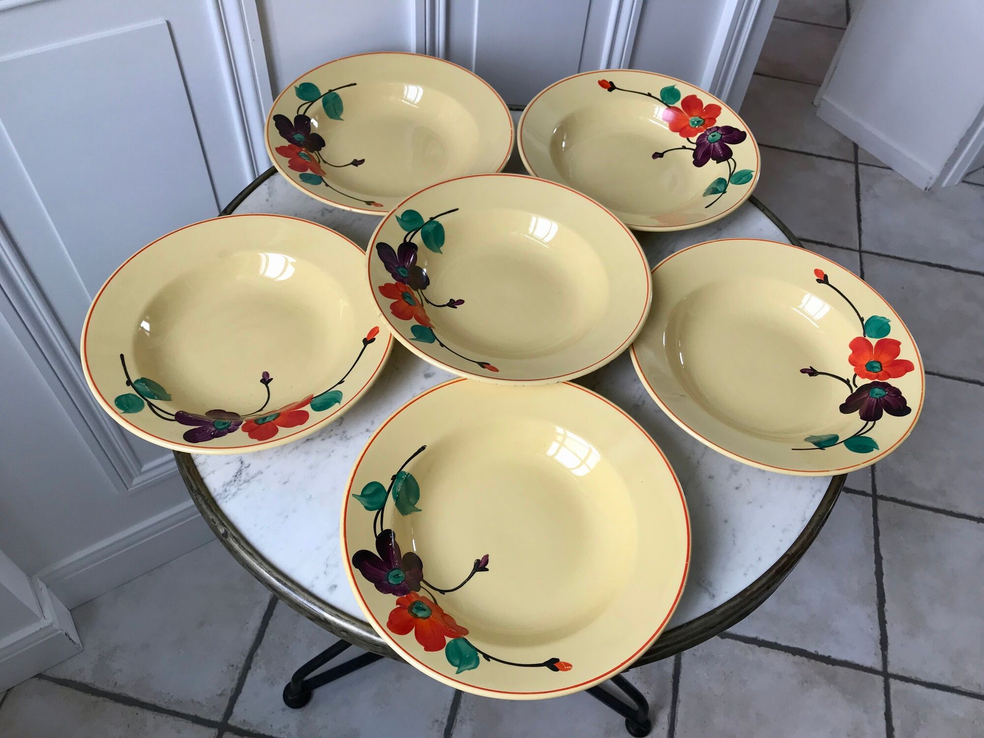 Set of 6 hollow plates digoin sarreguemines model "ginette" years 30-40
