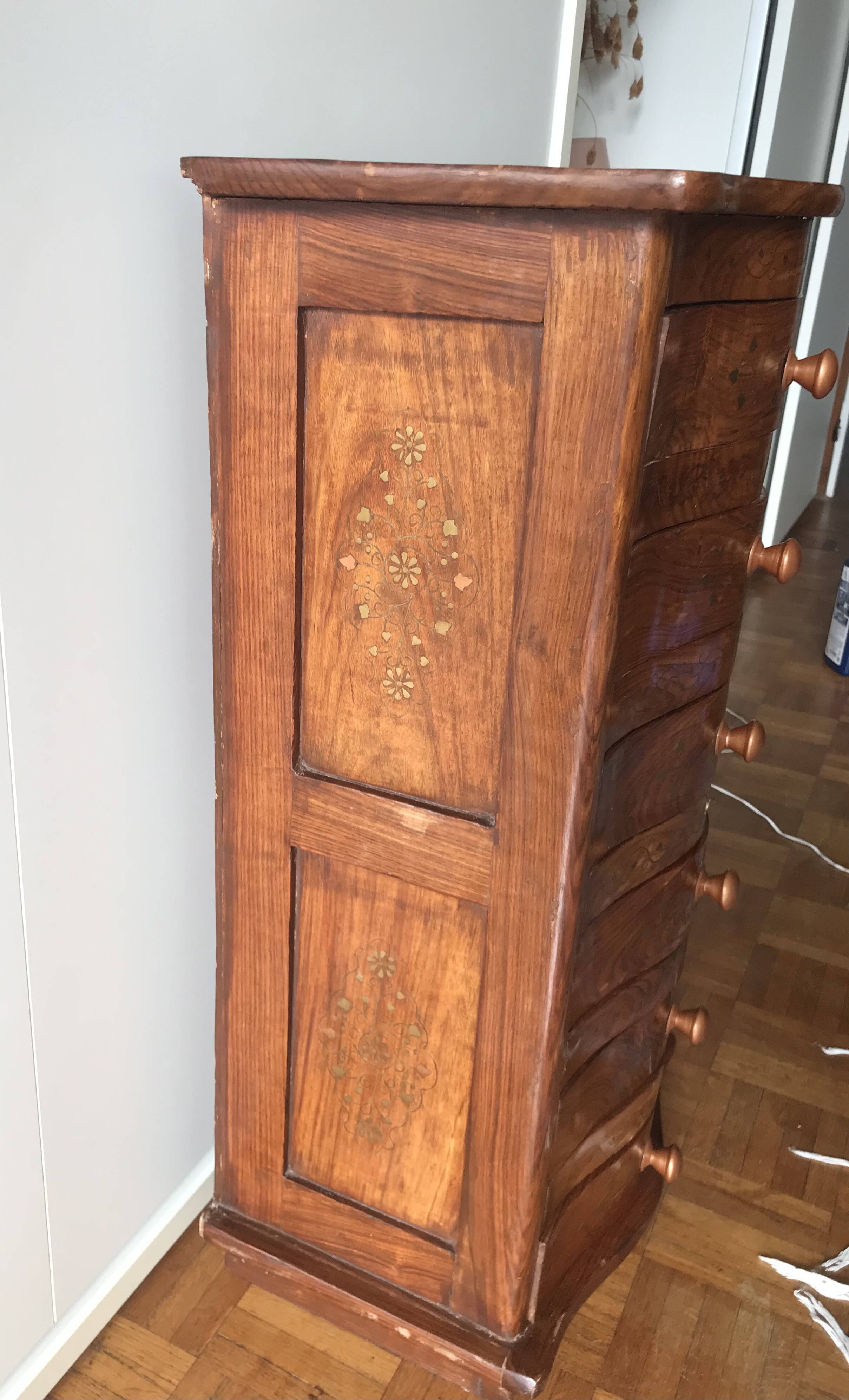 Meuble chiffonnier marqueterie ancien artisanal