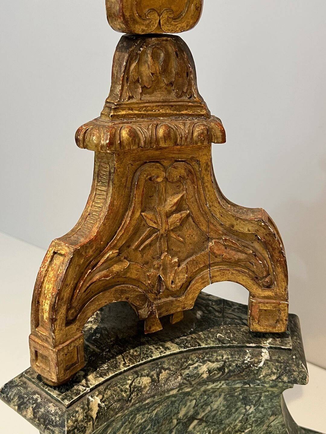 Large Gilded Carved Wooden Candelabrum on Patinated Base, French Work, v