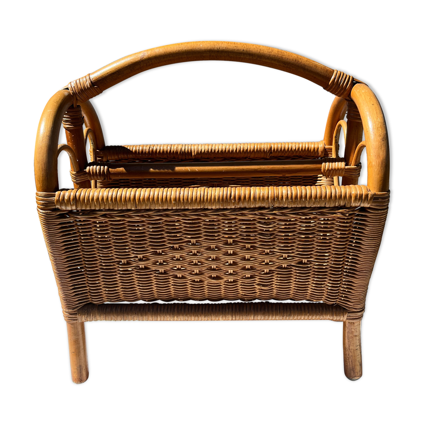 Wicker and bamboo magazine holder