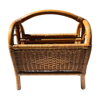 Wicker and bamboo magazine holder