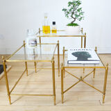 Lot 3 tables pull out brass glass Maison Baguès