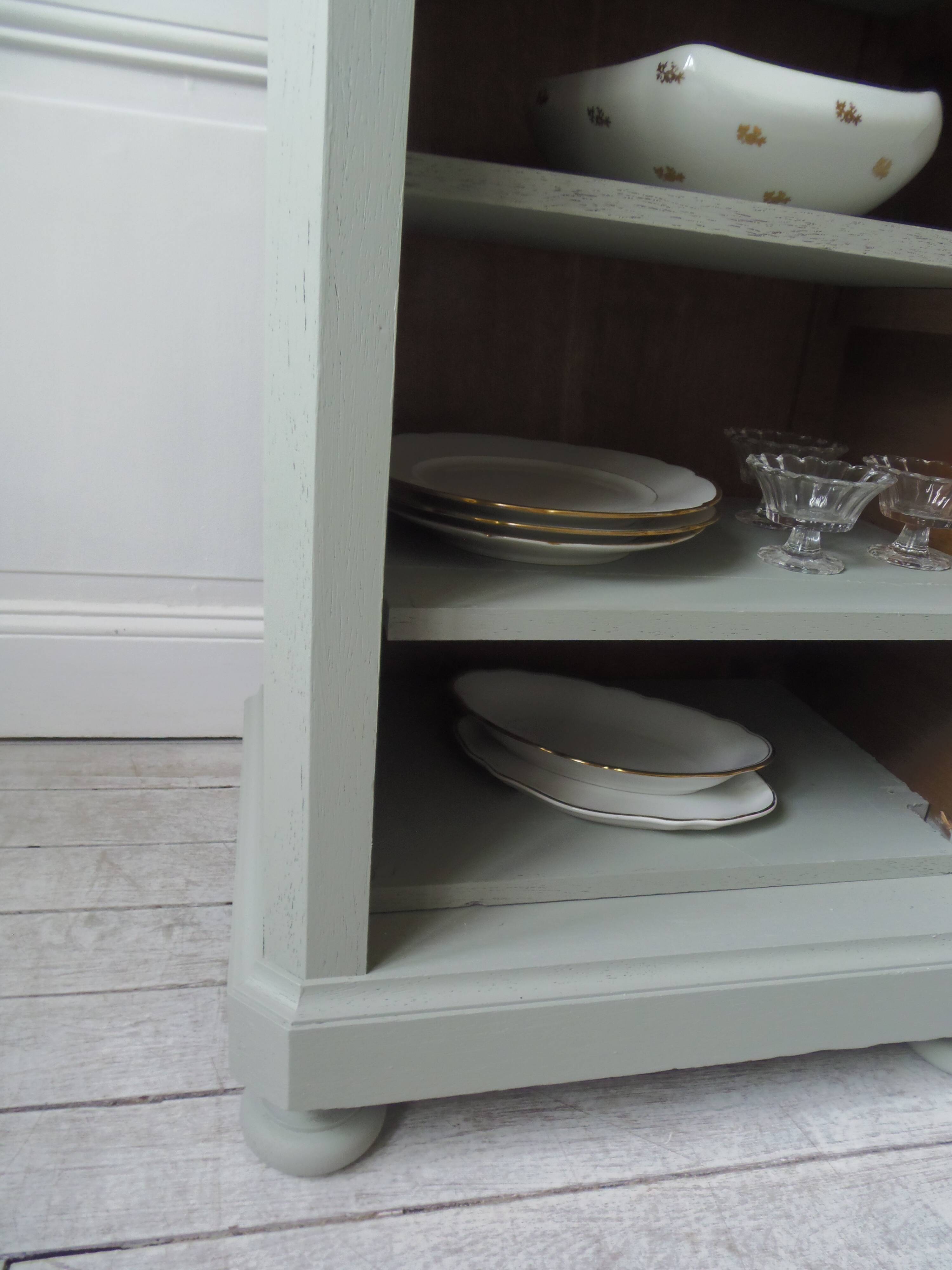 Bookcase, vintage dresser re-enchanted in verdigris waxed finish.