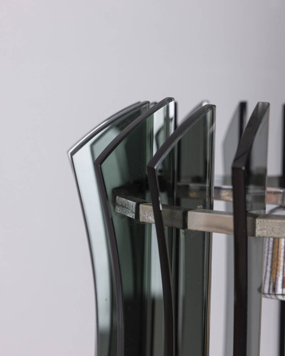 Vintage 1960s chandelier in metal and smoked glass by Veca design