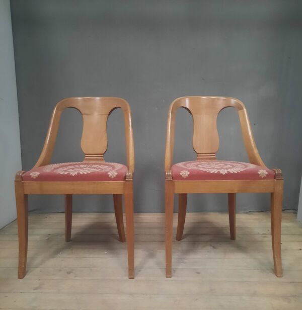 Paire de chaise gondole en bois clair