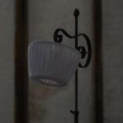 20th-century wrought iron floor lamp with swirling detail, Danish Art Deco.